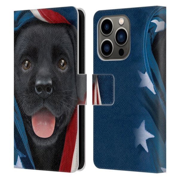 Vincent Hie Canidae Patriotic Black Lab Leather Book Wallet Case Cover For Apple iPhone 14 Pro