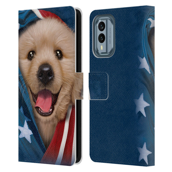 Vincent Hie Canidae Patriotic Golden Retriever Leather Book Wallet Case Cover For Nokia X30