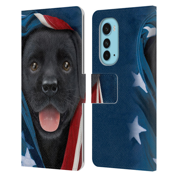 Vincent Hie Canidae Patriotic Black Lab Leather Book Wallet Case Cover For Motorola Edge (2022)