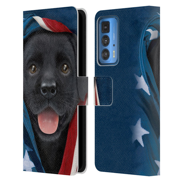 Vincent Hie Canidae Patriotic Black Lab Leather Book Wallet Case Cover For Motorola Edge 20 Pro