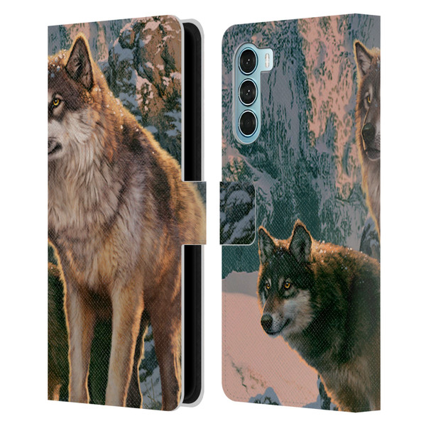 Vincent Hie Canidae Wolf Couple Leather Book Wallet Case Cover For Motorola Edge S30 / Moto G200 5G