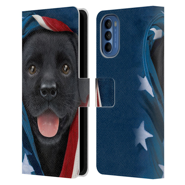 Vincent Hie Canidae Patriotic Black Lab Leather Book Wallet Case Cover For Motorola Moto G41