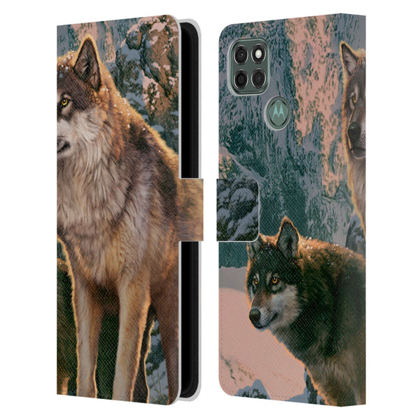 Vincent Hie Canidae Wolf Couple Leather Book Wallet Case Cover For Motorola Moto G9 Power