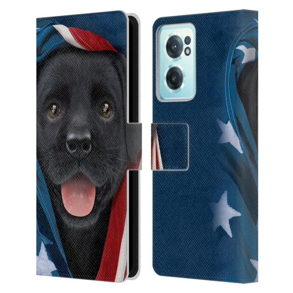 Vincent Hie Canidae Patriotic Black Lab Leather Book Wallet Case Cover For OnePlus Nord CE 2 5G