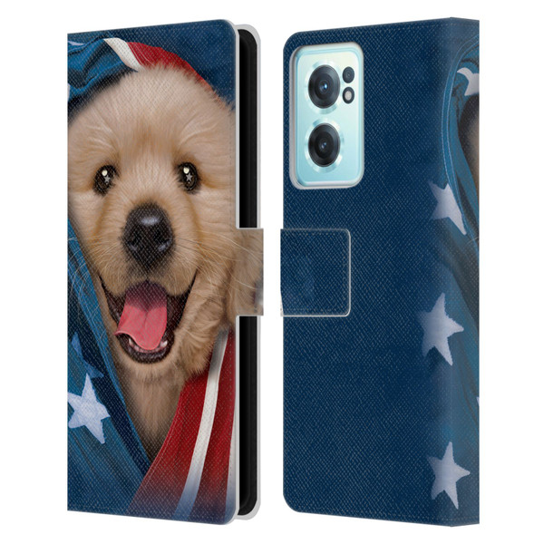Vincent Hie Canidae Patriotic Golden Retriever Leather Book Wallet Case Cover For OnePlus Nord CE 2 5G