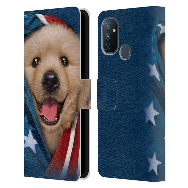 Vincent Hie Canidae Patriotic Golden Retriever Leather Book Wallet Case Cover For OnePlus Nord N100