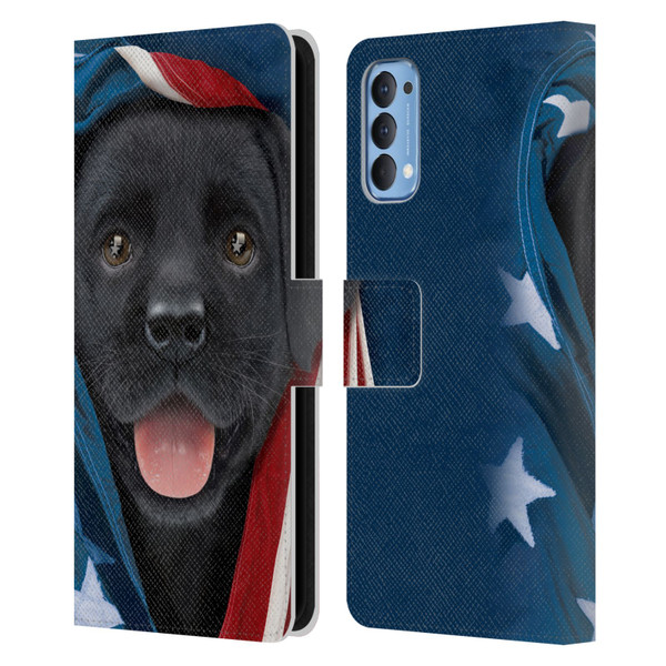 Vincent Hie Canidae Patriotic Black Lab Leather Book Wallet Case Cover For OPPO Reno 4 5G