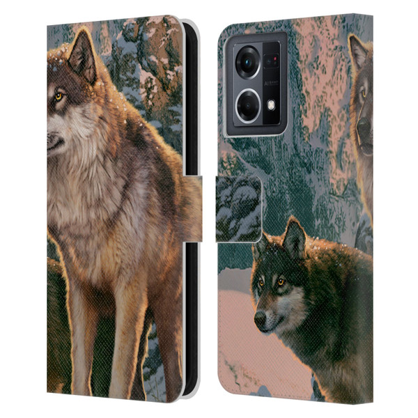 Vincent Hie Canidae Wolf Couple Leather Book Wallet Case Cover For OPPO Reno8 4G