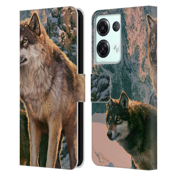 Vincent Hie Canidae Wolf Couple Leather Book Wallet Case Cover For OPPO Reno8 Pro