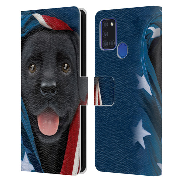 Vincent Hie Canidae Patriotic Black Lab Leather Book Wallet Case Cover For Samsung Galaxy A21s (2020)