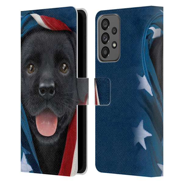 Vincent Hie Canidae Patriotic Black Lab Leather Book Wallet Case Cover For Samsung Galaxy A73 5G (2022)