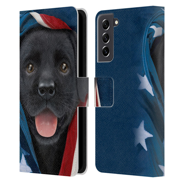 Vincent Hie Canidae Patriotic Black Lab Leather Book Wallet Case Cover For Samsung Galaxy S21 FE 5G