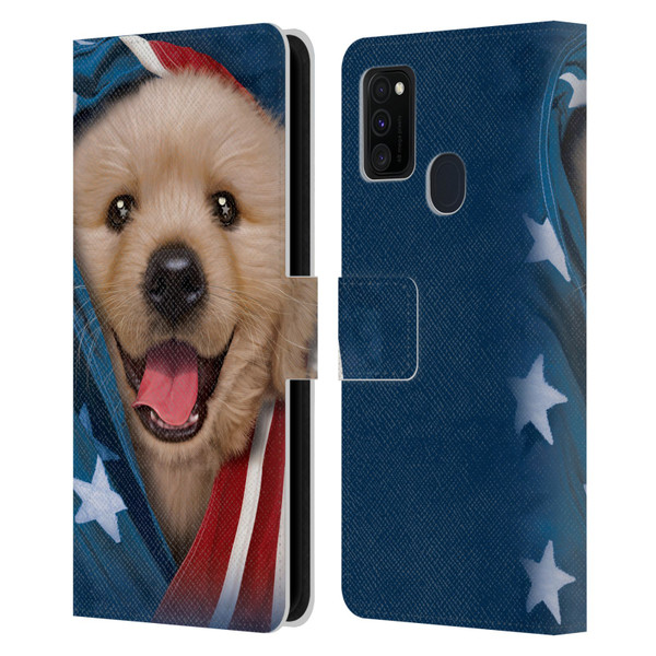 Vincent Hie Canidae Patriotic Golden Retriever Leather Book Wallet Case Cover For Samsung Galaxy M30s (2019)/M21 (2020)