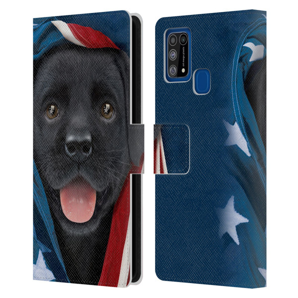 Vincent Hie Canidae Patriotic Black Lab Leather Book Wallet Case Cover For Samsung Galaxy M31 (2020)