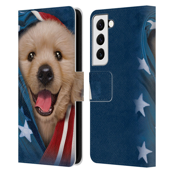 Vincent Hie Canidae Patriotic Golden Retriever Leather Book Wallet Case Cover For Samsung Galaxy S22 5G