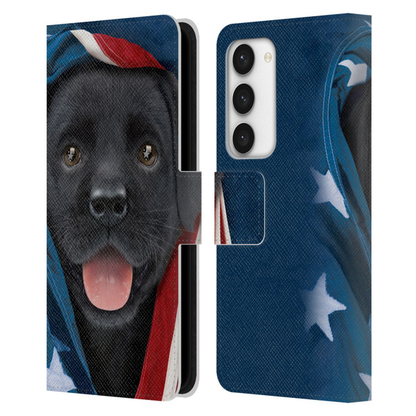 Vincent Hie Canidae Patriotic Black Lab Leather Book Wallet Case Cover For Samsung Galaxy S23 5G