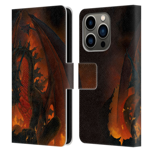 Vincent Hie Dragons 2 Fireball Leather Book Wallet Case Cover For Apple iPhone 14 Pro