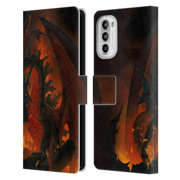 Vincent Hie Dragons 2 Fireball Leather Book Wallet Case Cover For Motorola Moto G52