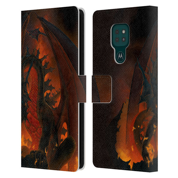 Vincent Hie Dragons 2 Fireball Leather Book Wallet Case Cover For Motorola Moto G9 Play