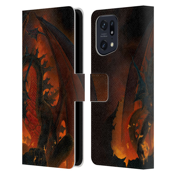 Vincent Hie Dragons 2 Fireball Leather Book Wallet Case Cover For OPPO Find X5