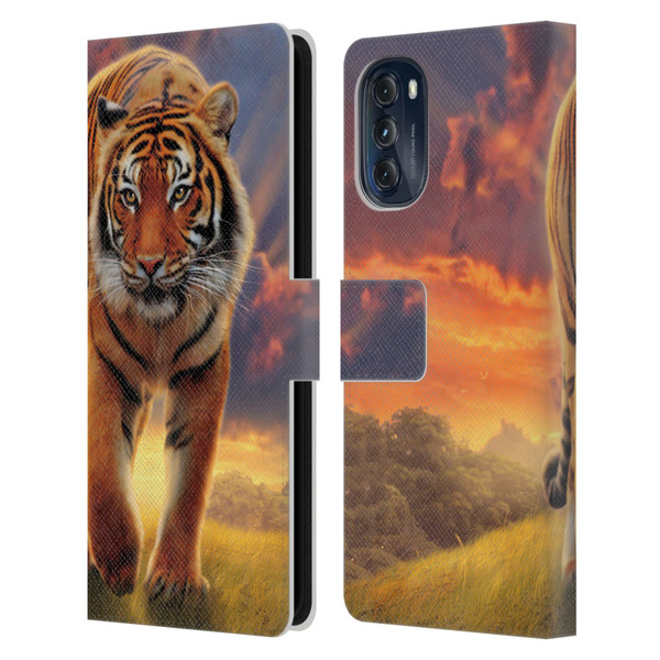 Vincent Hie Felidae Rising Tiger Leather Book Wallet Case Cover For Motorola Moto G (2022)