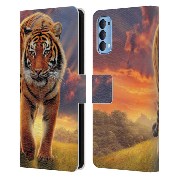 Vincent Hie Felidae Rising Tiger Leather Book Wallet Case Cover For OPPO Reno 4 5G