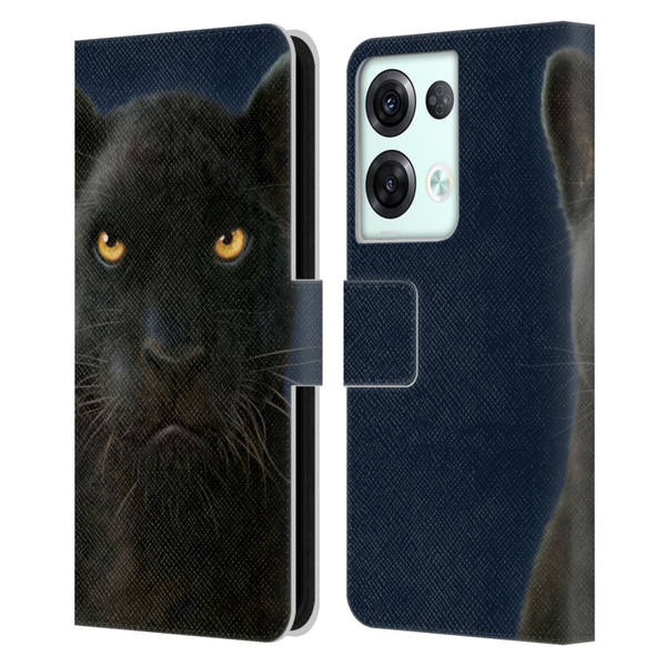 Vincent Hie Felidae Dark Panther Leather Book Wallet Case Cover For OPPO Reno8 Pro