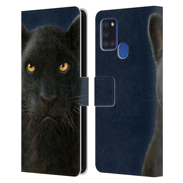 Vincent Hie Felidae Dark Panther Leather Book Wallet Case Cover For Samsung Galaxy A21s (2020)