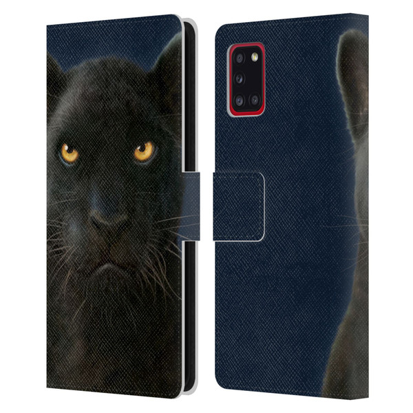 Vincent Hie Felidae Dark Panther Leather Book Wallet Case Cover For Samsung Galaxy A31 (2020)