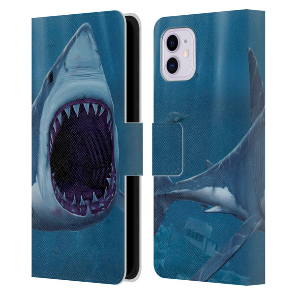 Vincent Hie Underwater Shark Bite Leather Book Wallet Case Cover For Apple iPhone 11