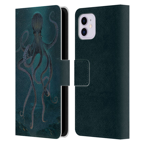 Vincent Hie Underwater Giant Octopus Leather Book Wallet Case Cover For Apple iPhone 11
