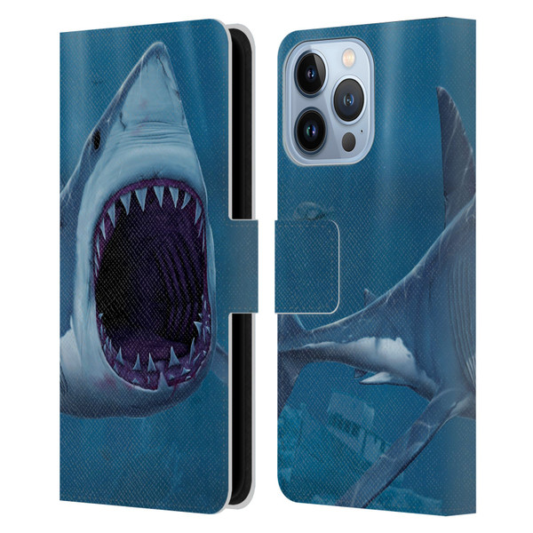 Vincent Hie Underwater Shark Bite Leather Book Wallet Case Cover For Apple iPhone 13 Pro