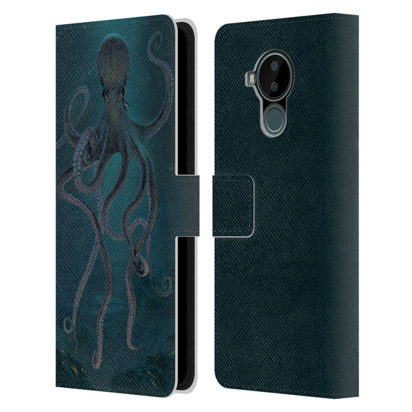 Vincent Hie Underwater Giant Octopus Leather Book Wallet Case Cover For Nokia C30