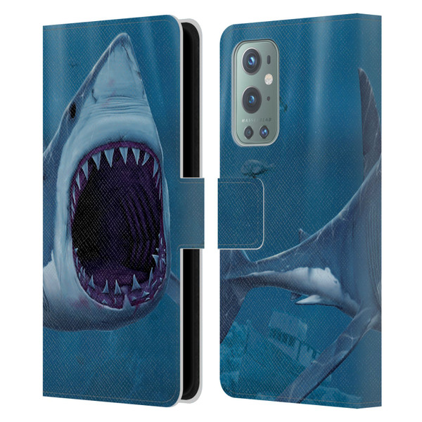 Vincent Hie Underwater Shark Bite Leather Book Wallet Case Cover For OnePlus 9