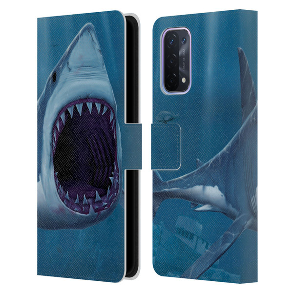 Vincent Hie Underwater Shark Bite Leather Book Wallet Case Cover For OPPO A54 5G