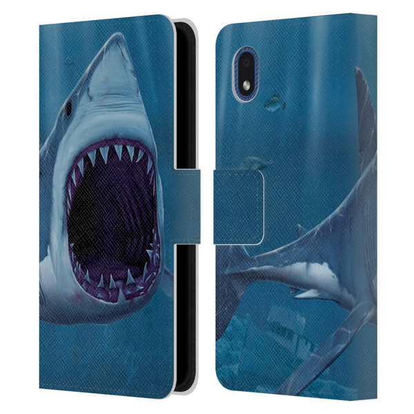 Vincent Hie Underwater Shark Bite Leather Book Wallet Case Cover For Samsung Galaxy A01 Core (2020)