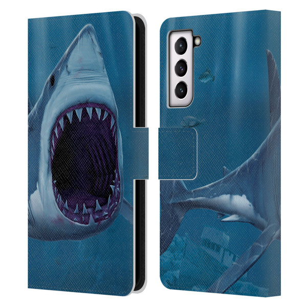 Vincent Hie Underwater Shark Bite Leather Book Wallet Case Cover For Samsung Galaxy S21 5G