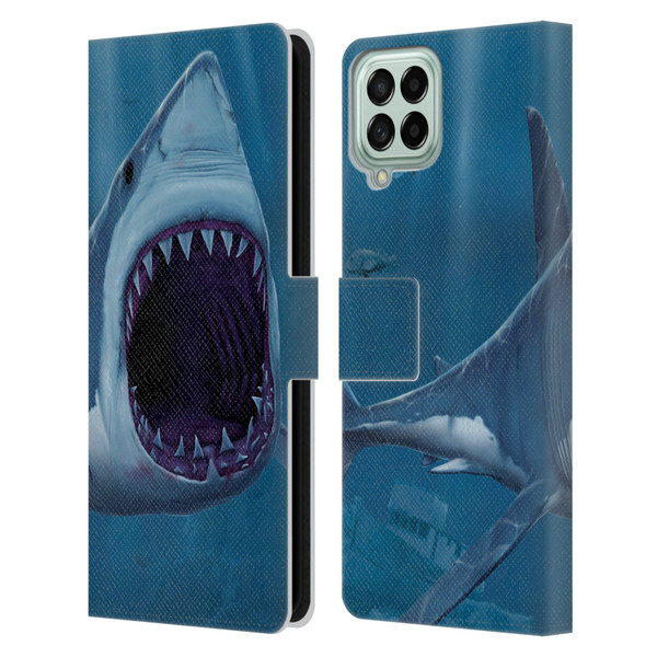 Vincent Hie Underwater Shark Bite Leather Book Wallet Case Cover For Samsung Galaxy M53 (2022)