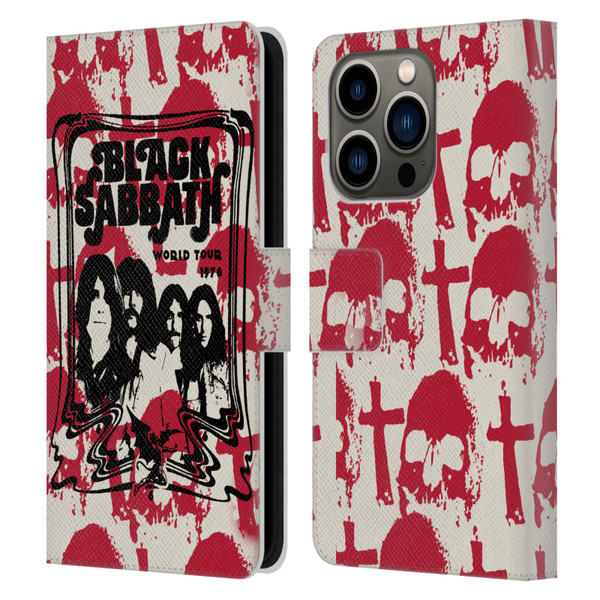 Black Sabbath Key Art Skull Cross World Tour Leather Book Wallet Case Cover For Apple iPhone 14 Pro