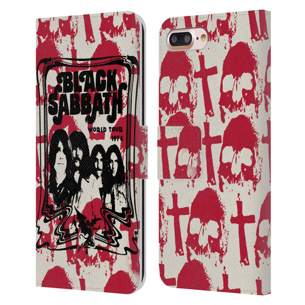 Black Sabbath Key Art Skull Cross World Tour Leather Book Wallet Case Cover For Apple iPhone 7 Plus / iPhone 8 Plus