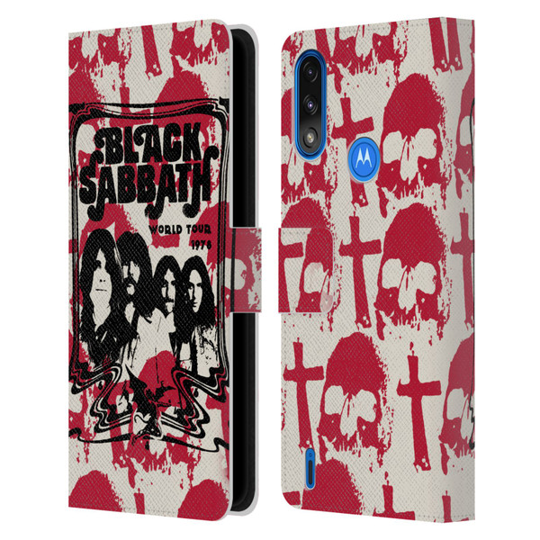 Black Sabbath Key Art Skull Cross World Tour Leather Book Wallet Case Cover For Motorola Moto E7 Power / Moto E7i Power