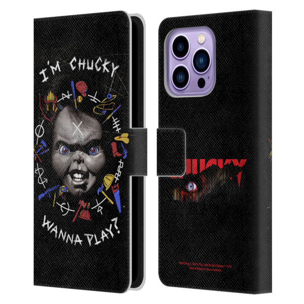 Child's Play Key Art Wanna Play Grunge Leather Book Wallet Case Cover For Apple iPhone 14 Pro Max