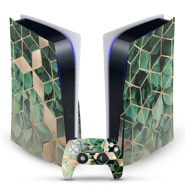 Elisabeth Fredriksson Art Mix Leaves And Cubes Vinyl Sticker Skin Decal Cover for Sony PS5 Disc Edition Bundle