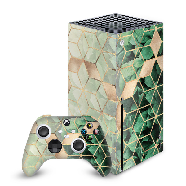 Elisabeth Fredriksson Art Mix Leaves And Cubes Vinyl Sticker Skin Decal Cover for Microsoft Series X Console & Controller