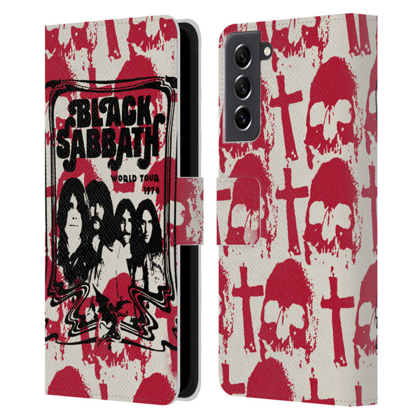 Black Sabbath Key Art Skull Cross World Tour Leather Book Wallet Case Cover For Samsung Galaxy S21 FE 5G