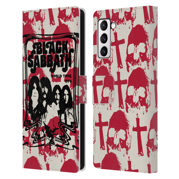 Black Sabbath Key Art Skull Cross World Tour Leather Book Wallet Case Cover For Samsung Galaxy S21+ 5G