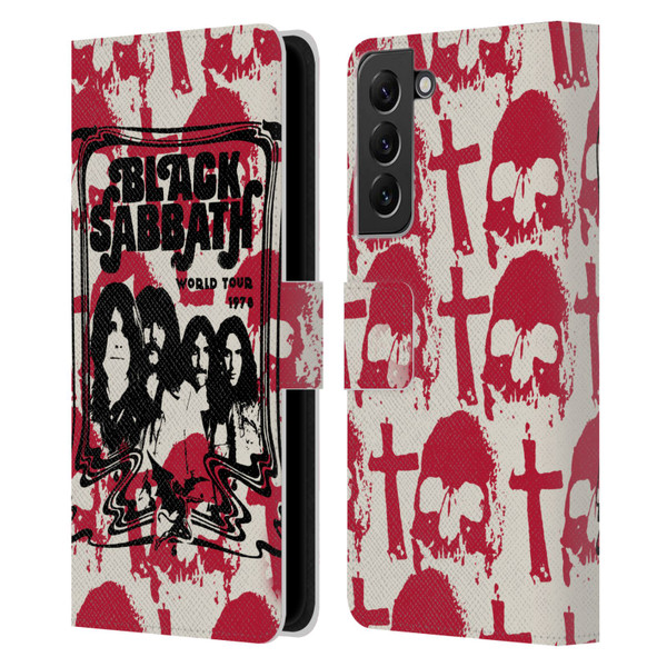 Black Sabbath Key Art Skull Cross World Tour Leather Book Wallet Case Cover For Samsung Galaxy S22+ 5G