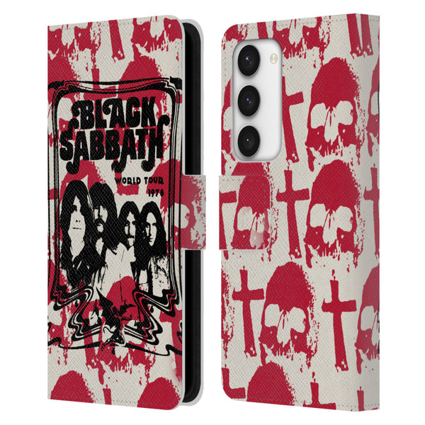 Black Sabbath Key Art Skull Cross World Tour Leather Book Wallet Case Cover For Samsung Galaxy S23 5G