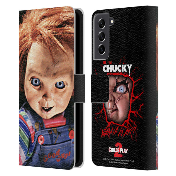 Child's Play II Key Art Doll Stare Leather Book Wallet Case Cover For Samsung Galaxy S21 FE 5G