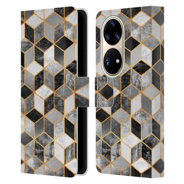 Elisabeth Fredriksson Cubes Collection Black And White Leather Book Wallet Case Cover For Huawei P50 Pro